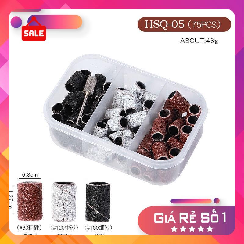 Hộp đầu chà nhám móng 80# - 120# - 180# - hộp 75 cái - kèm đầu gắng