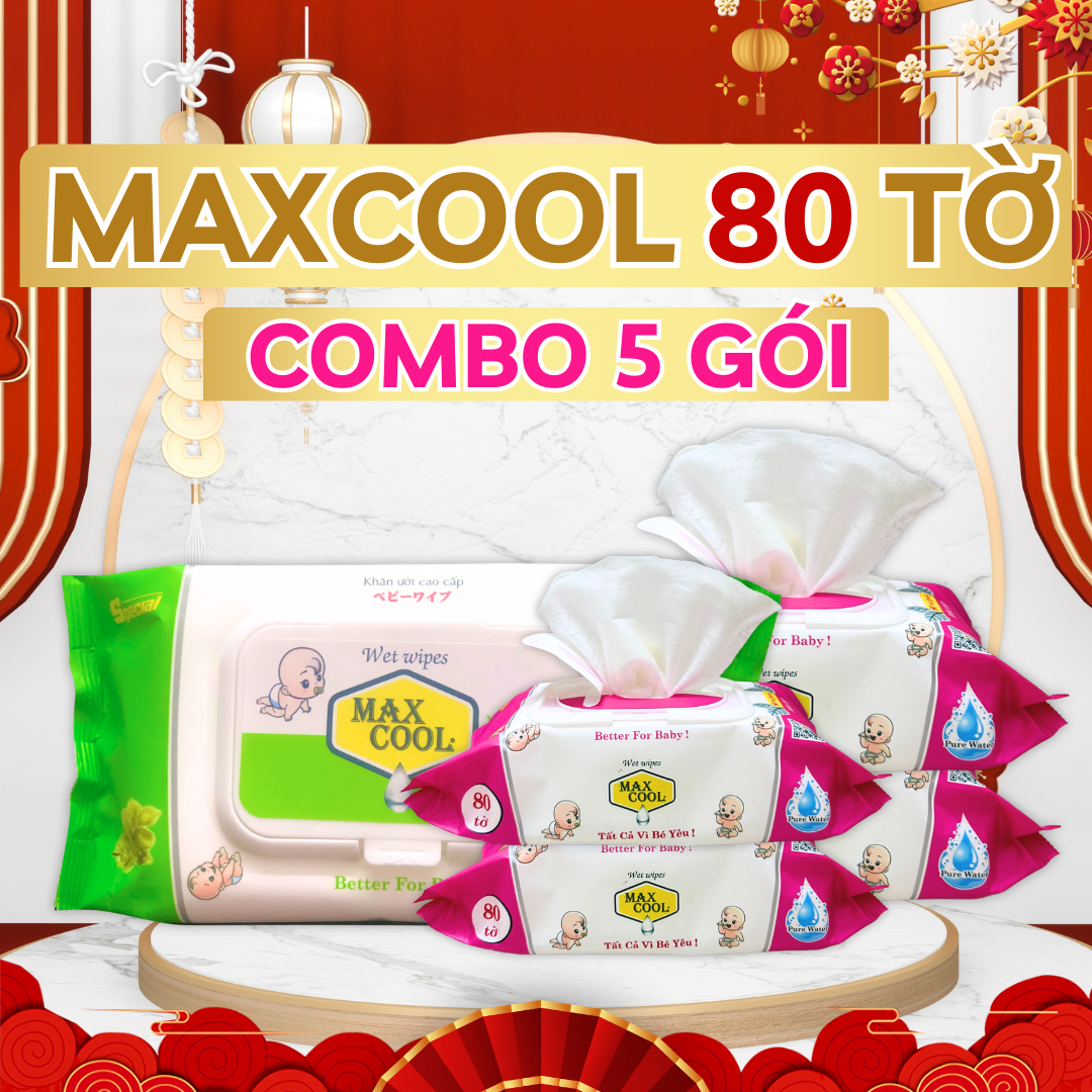 Combo 5 gói khăn giấy ướt cao cấp 80 Tờ Max Cool (HÀNG CHÍNH HÃNG)