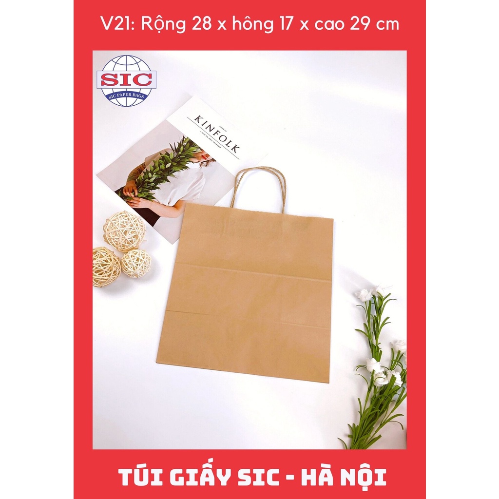 [SET 100 CHIẾC] TÚI GIẤY KRAFT V21: 28x17x29cm CÓ QUAI