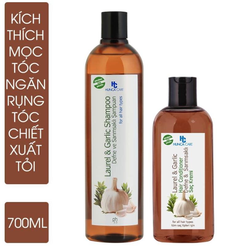 Combo Dầu Gội Giảm Rụng & Kích Thích Mọc Tóc Chiết Xuất Nguyệt Quế Và Tỏi Hunca (700ml) + Dầu Xả Giảm Rụng & Kích Thích Mọc Tóc Chiết Xuất Nguyệt Quế Và Tỏi Hunca (400ml) nhập khẩu