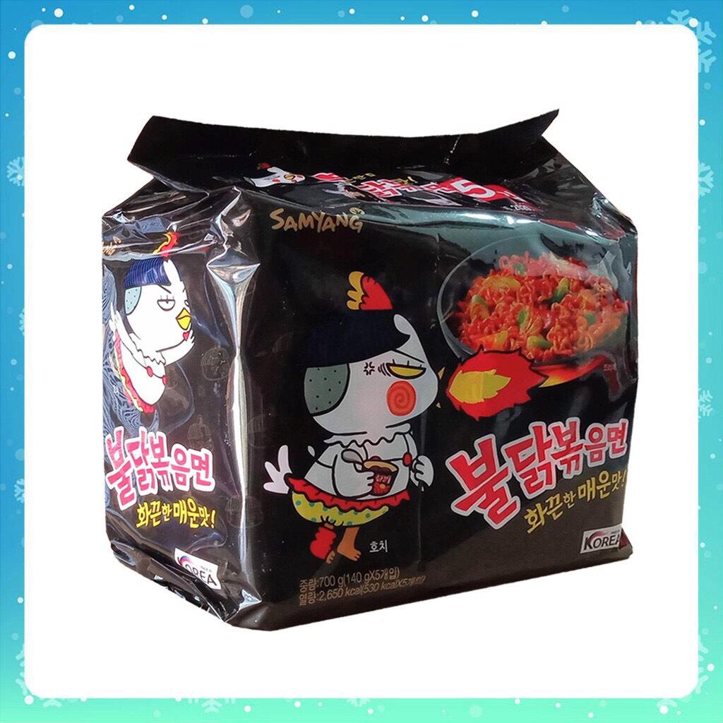 Lốc 5 gói mì khô gà cay vị truyền thống (140gram/gói đen)