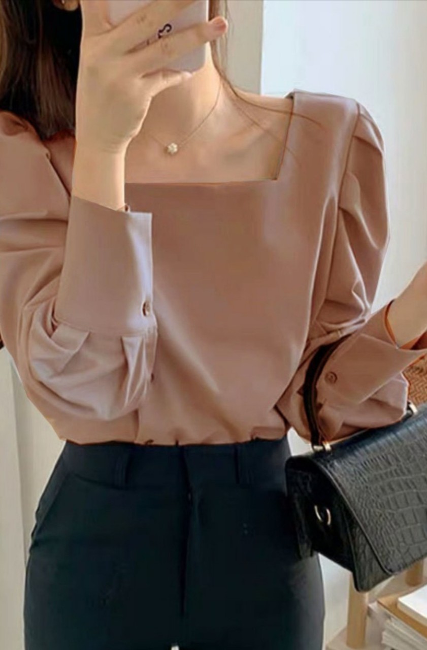 ÁO CỔ VUÔNG PHỐI NÚT
