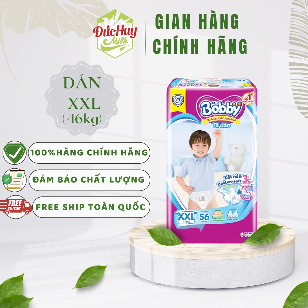 Tã Dán BOBBY Siêu Thấm XXL56 trên 16kg (khuyến mãi tùy thời điểm)