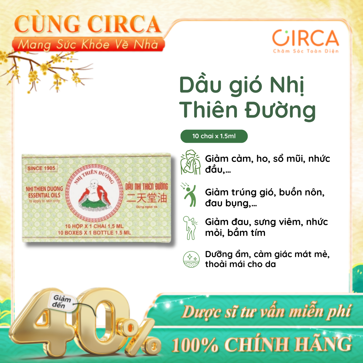 Dầu gió Nhị Thiên Đường chai 1.5ml