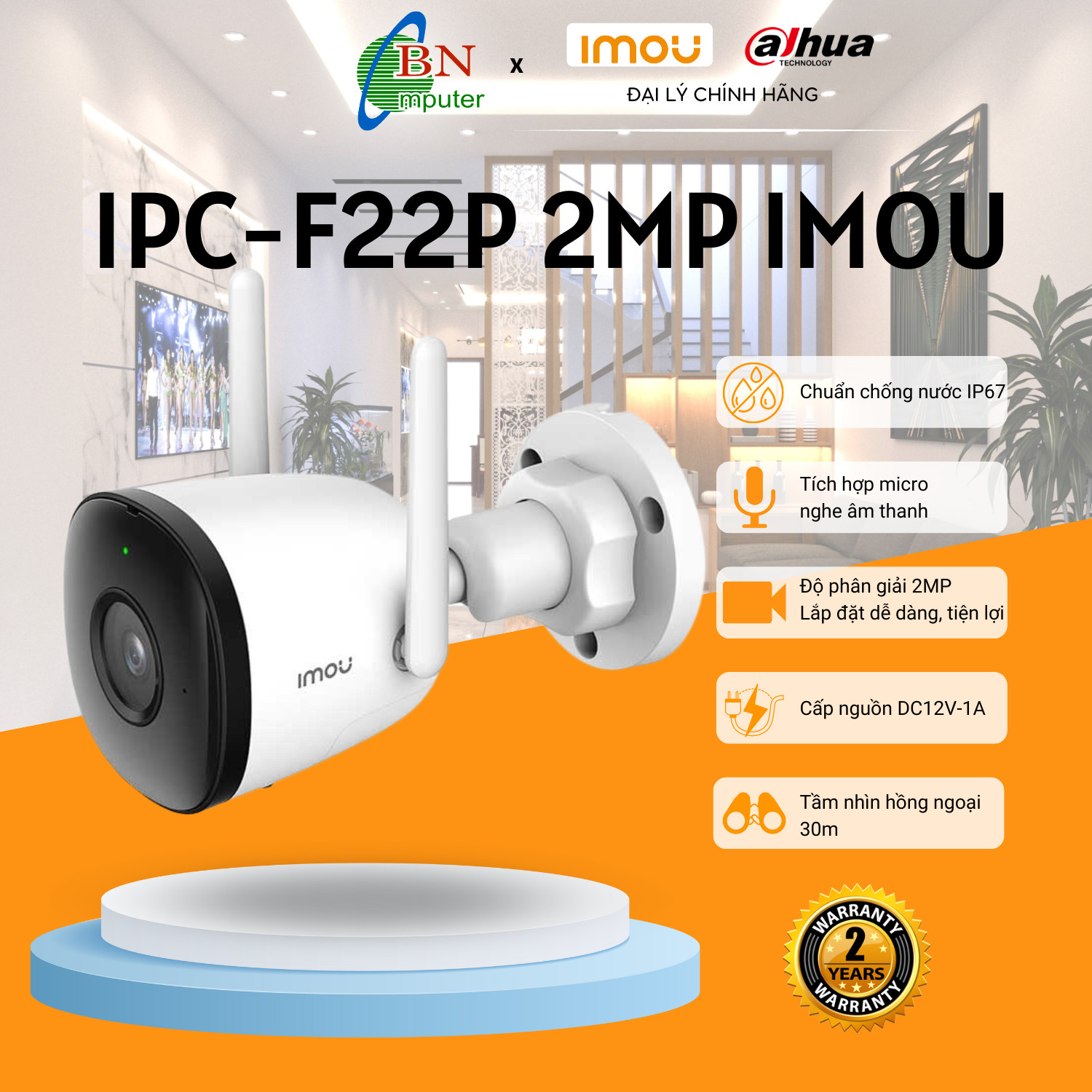 Camera IP Wifi Imou F22P 2.0MP Ngoài Trời Hỗ Trợ 2 Ăng Ten Tự Phát Wifi hồng ngoại 30m bảo hành 24 tháng.