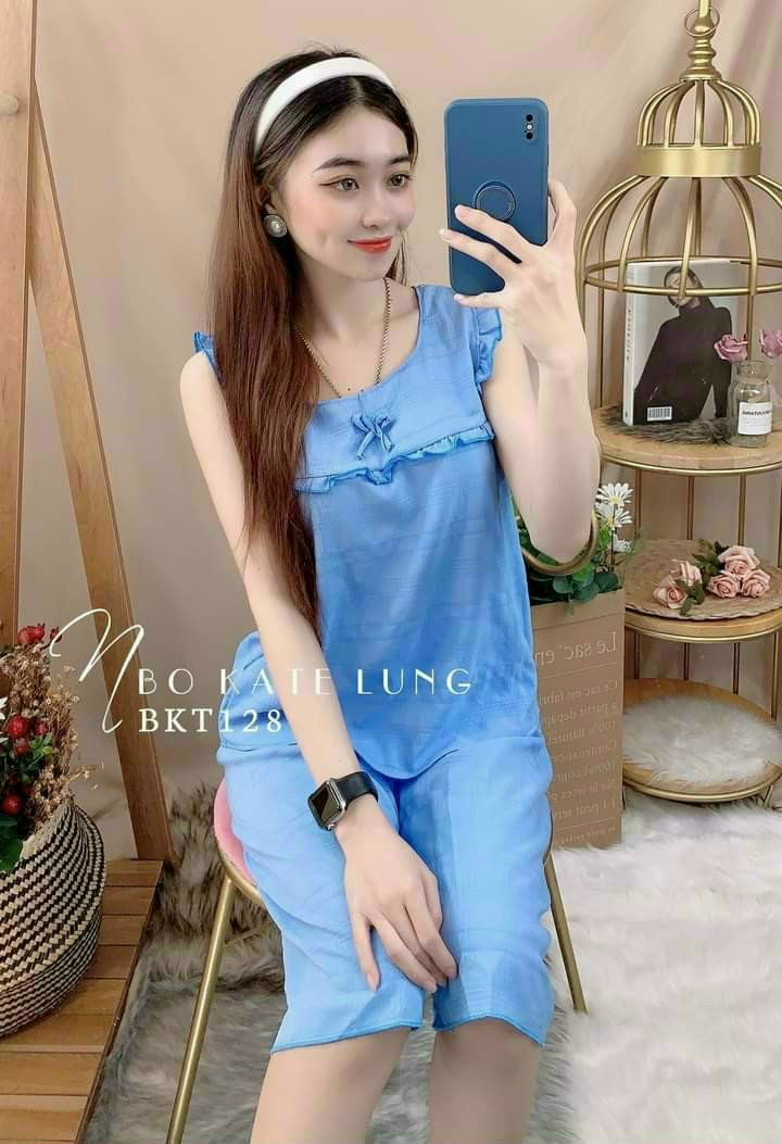 Đồ bộ mặc nhà kate lụa dễ thương hình trơn