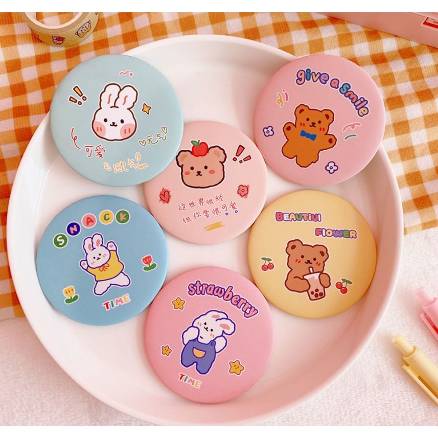 set 2 gương mini 1 mặt hoạt hình cute