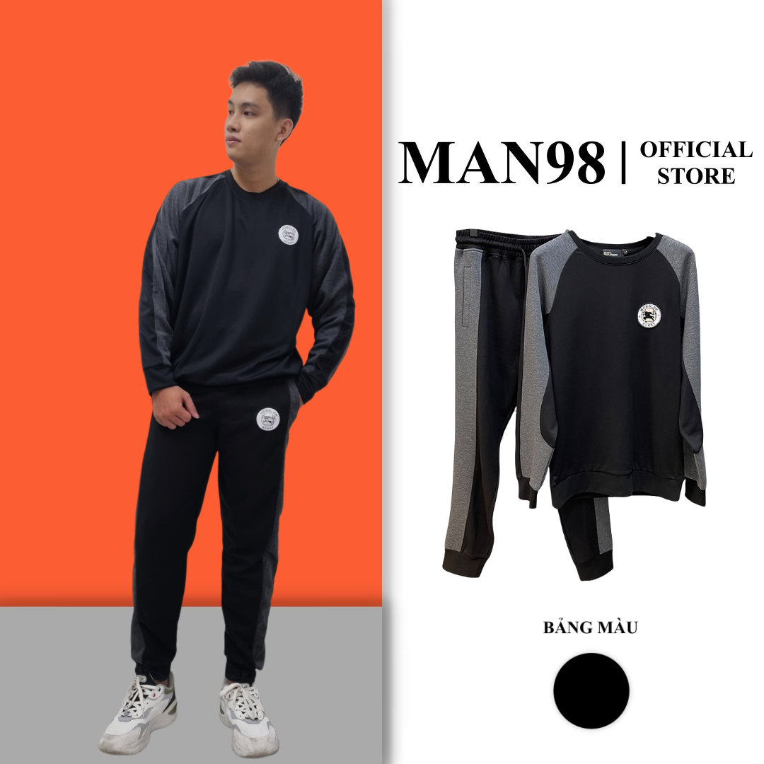 Bộ thể thao nam thu đông chất nỉ , đồ bộ nỉ nam cổ tròn phối cánh tay xám m13