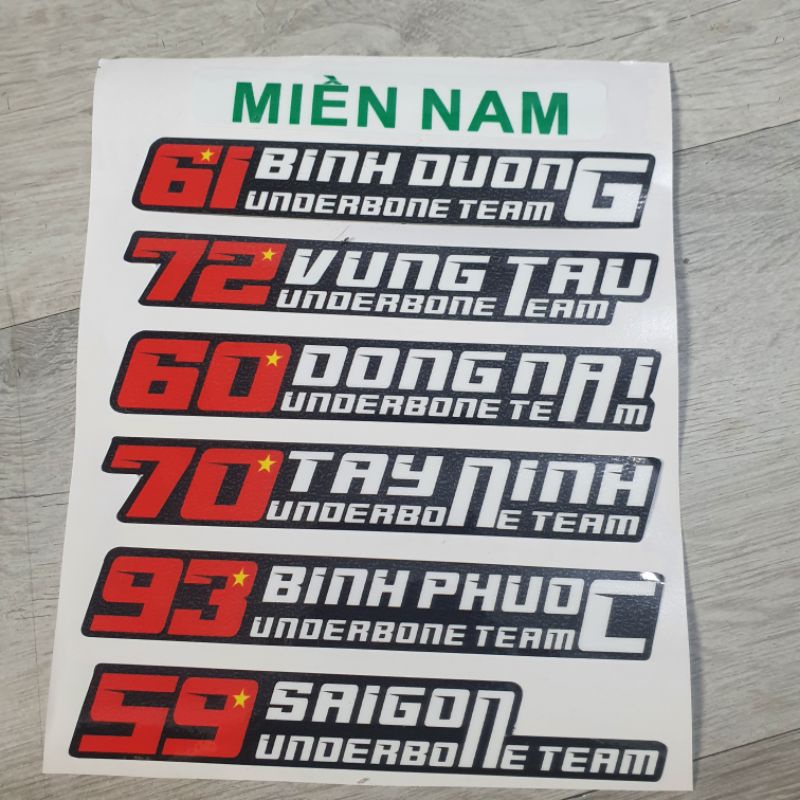 1 tem Underbone Team 64 tỉnh thành (nhắn tin cho shop)