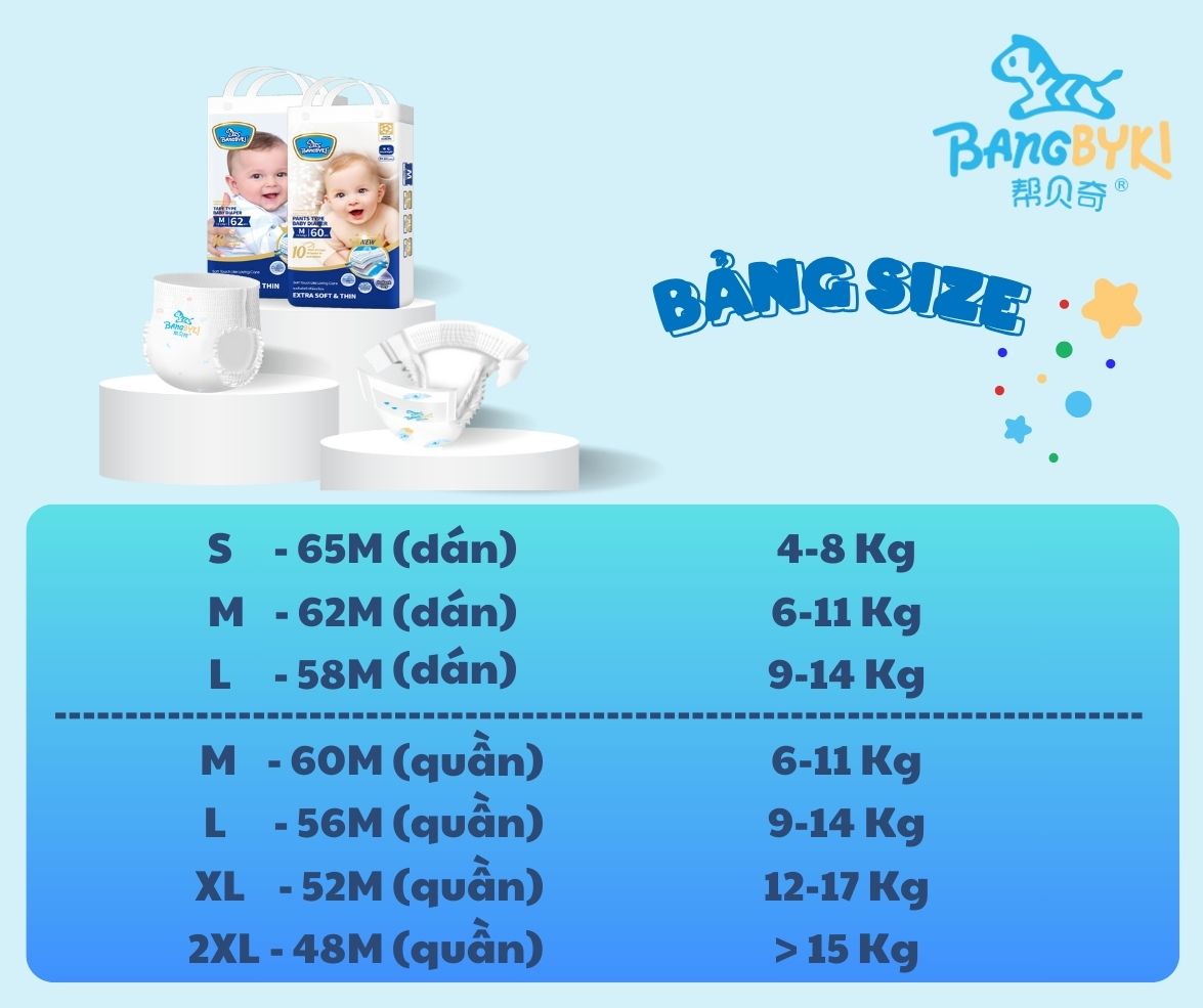 Tã/Bỉm quần Bangbyki siêu mềm mại đủ size cho bé