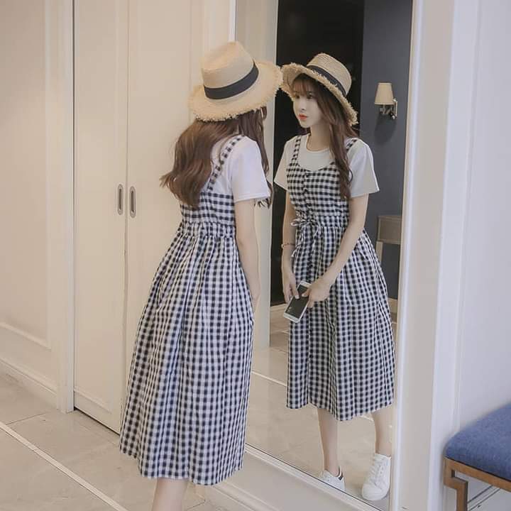 Sét áo kèm yếm kẻ cutekèm ảnh thật