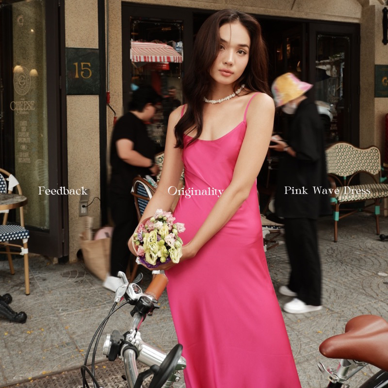 ORIGINALITY - ĐẦM DÀI HAI DÂY VẢI LỤA - PINK WAVE DRESS