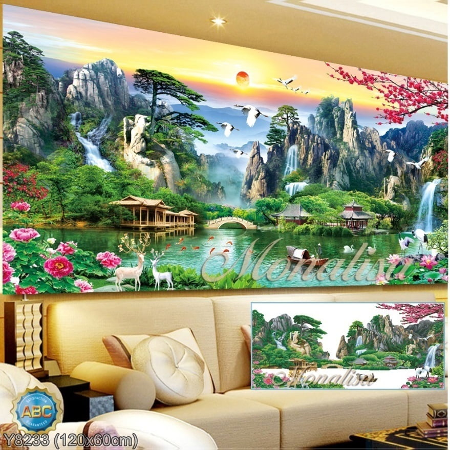 [HCM]Tranh đính đá phong cảnh Y8233_120x60cm