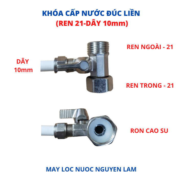 (HCM) Khóa Cấp Nước Đúc Liền Ren 21 Dây 10mm (Van Khóa Máy Lọc Nước)