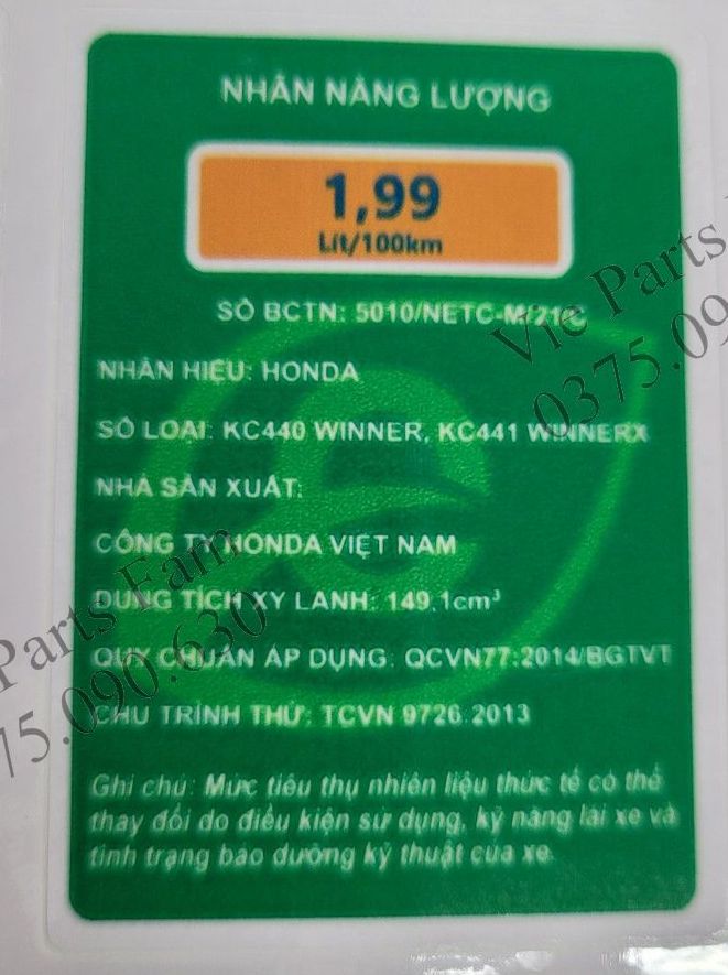 Tem nhãn năng lượng honda ab 125, winner, vision, wave a110
