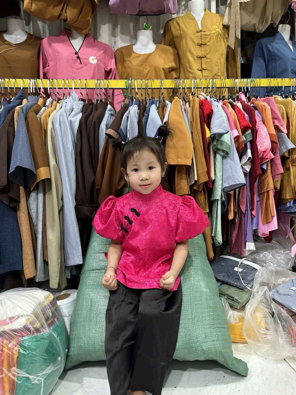 Đồ Lam Đi Chùa # SET Sẫm Tay Phồng Mẹ và Bé# SET MẸ VÀ BÉ