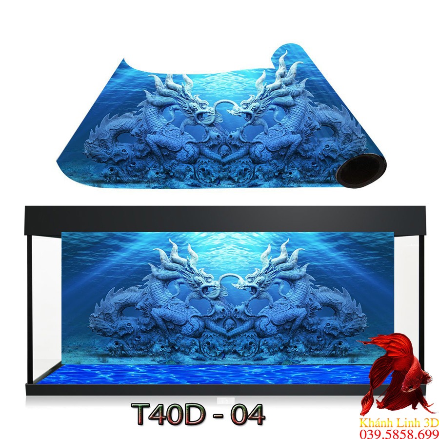 Tranh 3d hồ cá hình Thủy Long dưới biển, siêu nét, có tích hợp keo sẵn trên bề mặt tranh