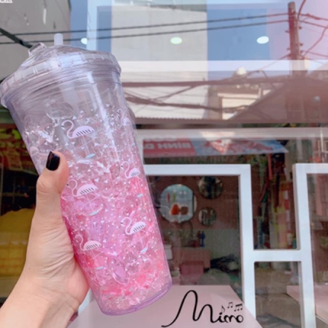 Bình nước 2 lớp làm mát 650ml kèm ống hút