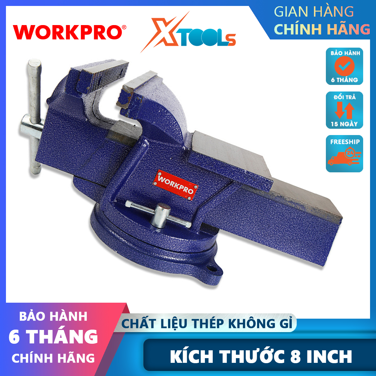 Êtô bệ khớp xoay Workpro 8 inch 200mm