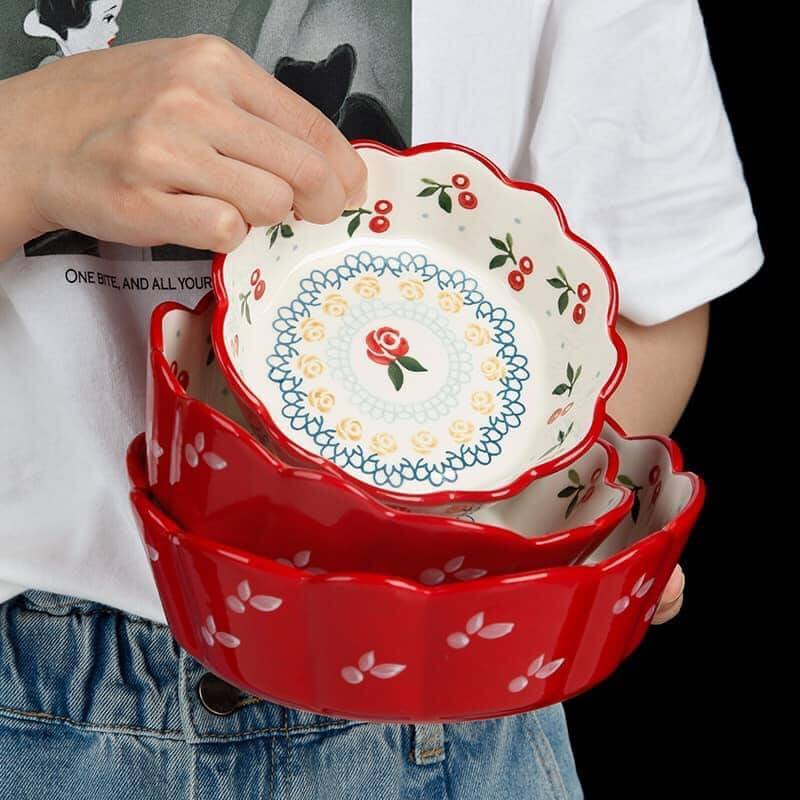 [Có sẵn] Bộ sưu tập đĩa họa tiết cherry đỏ