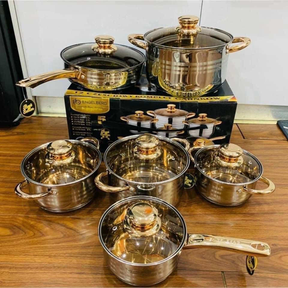 Bộ Nồi ANGELBERG 6 Món 12 Chi Tiết Đáy Từ 5 Lớp Vung Kính Công Nghệ Đức
