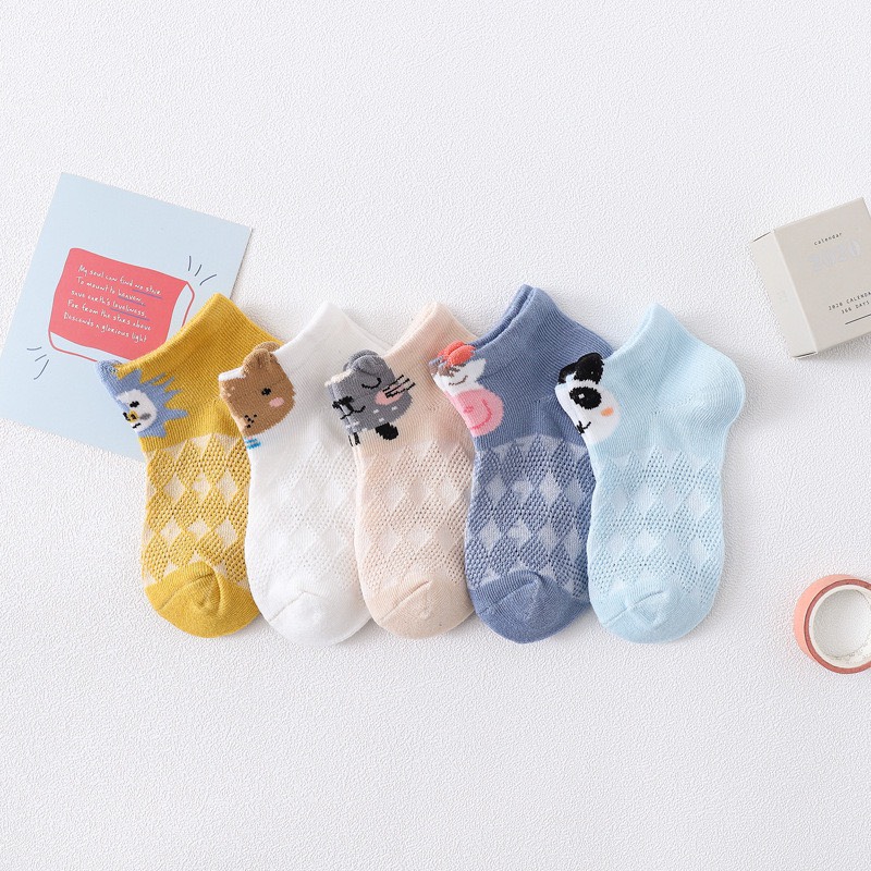 Set 5 đôi Tất lưới cotton thoáng khí mềm mịn, giữ ấm cho bé (sơ sinh- 7TUỔI)(T18)