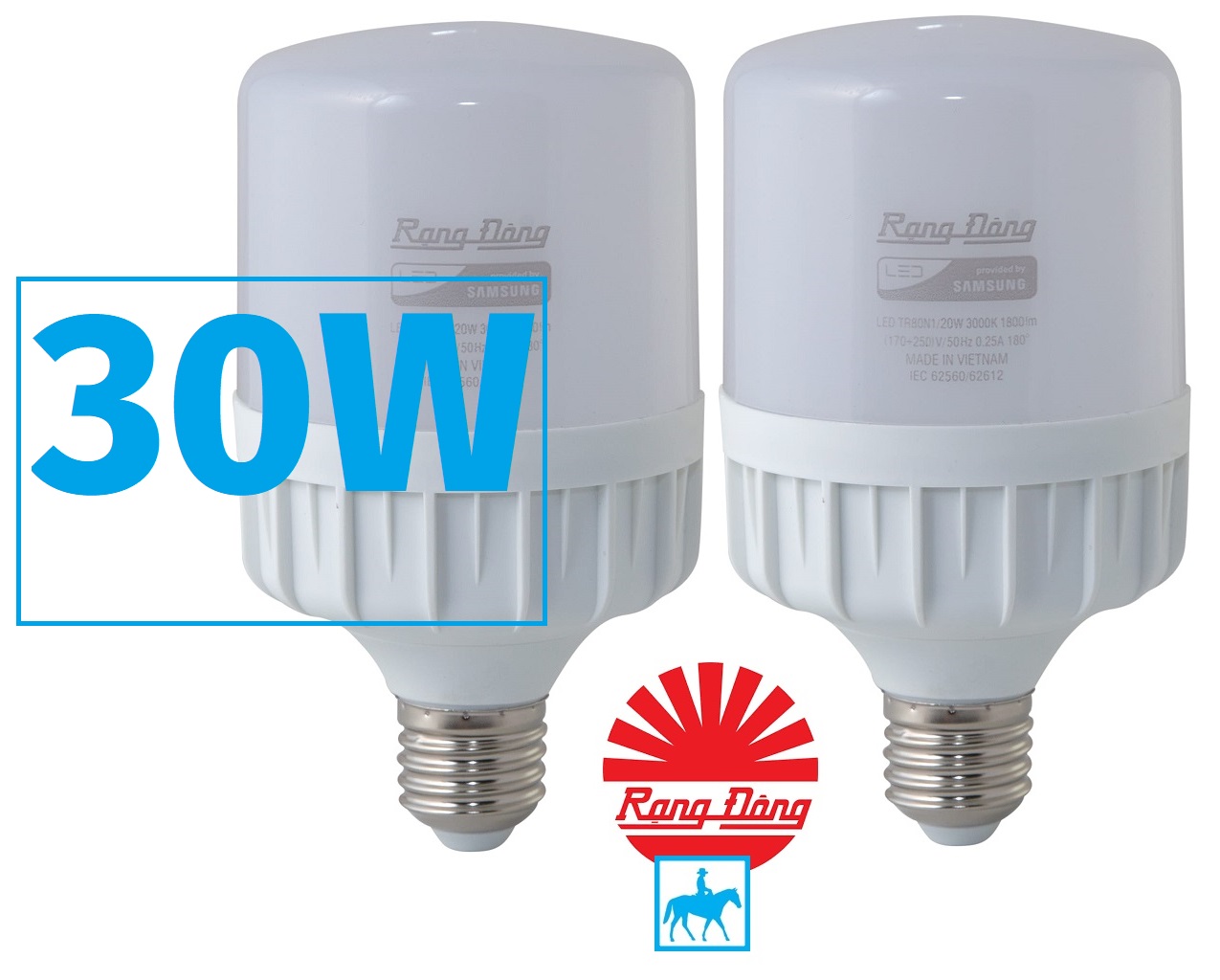 2 bóng đèn led bulb rạng đông 30w chipled samsung