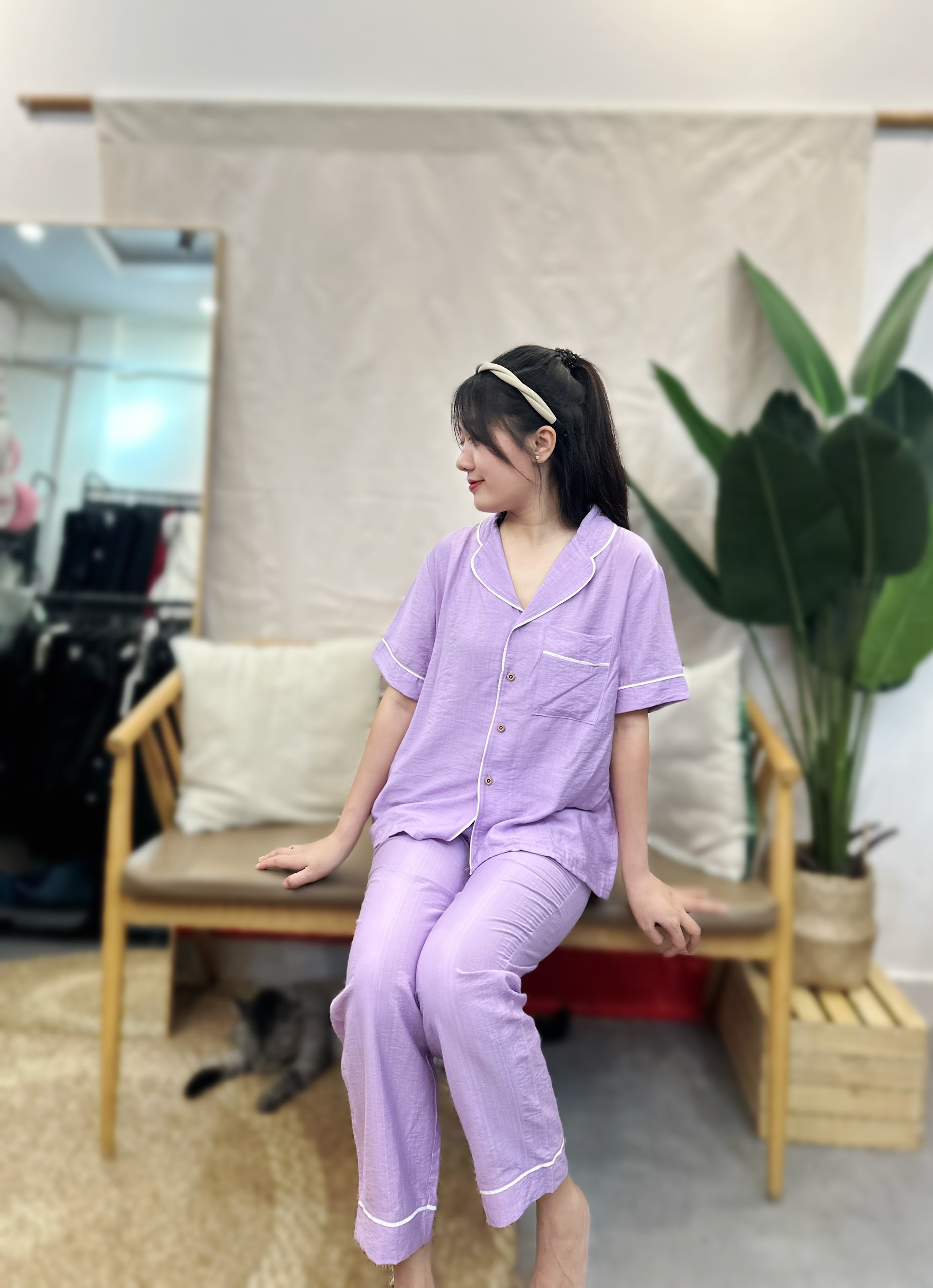 Pijama Pyjama đũi tơ xước, đũi lụa quần dài, đồ mặc nhà đũi tơ xước, đũi lụa, đồ mặc nhà cotton