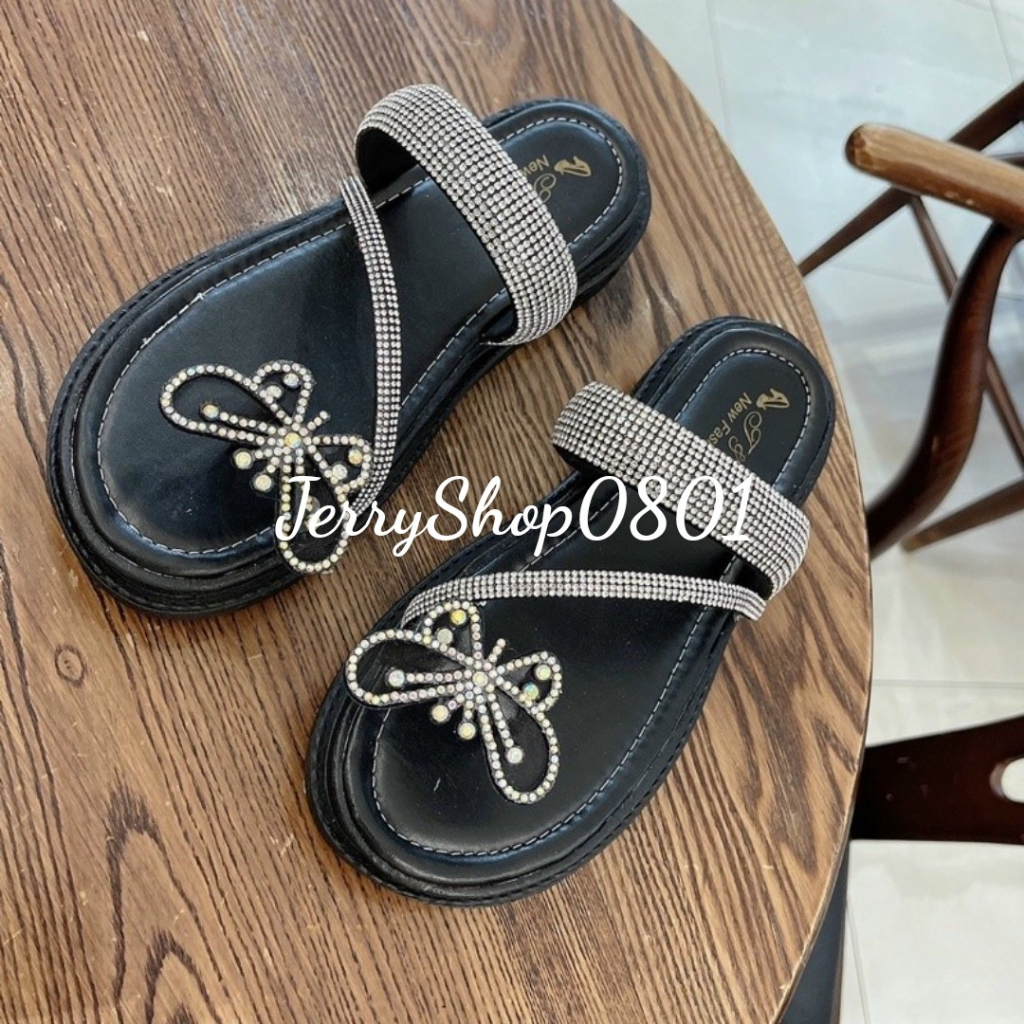 Dép nữ đế bánh mì 3p quai kim tuyến khóa bướm siêu xinh