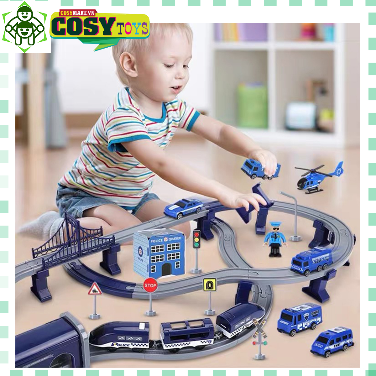 Mô hình đường ray xe lửa lắp ráp cao cấp chạy bằng pin (bản 66 Chi tiết)
