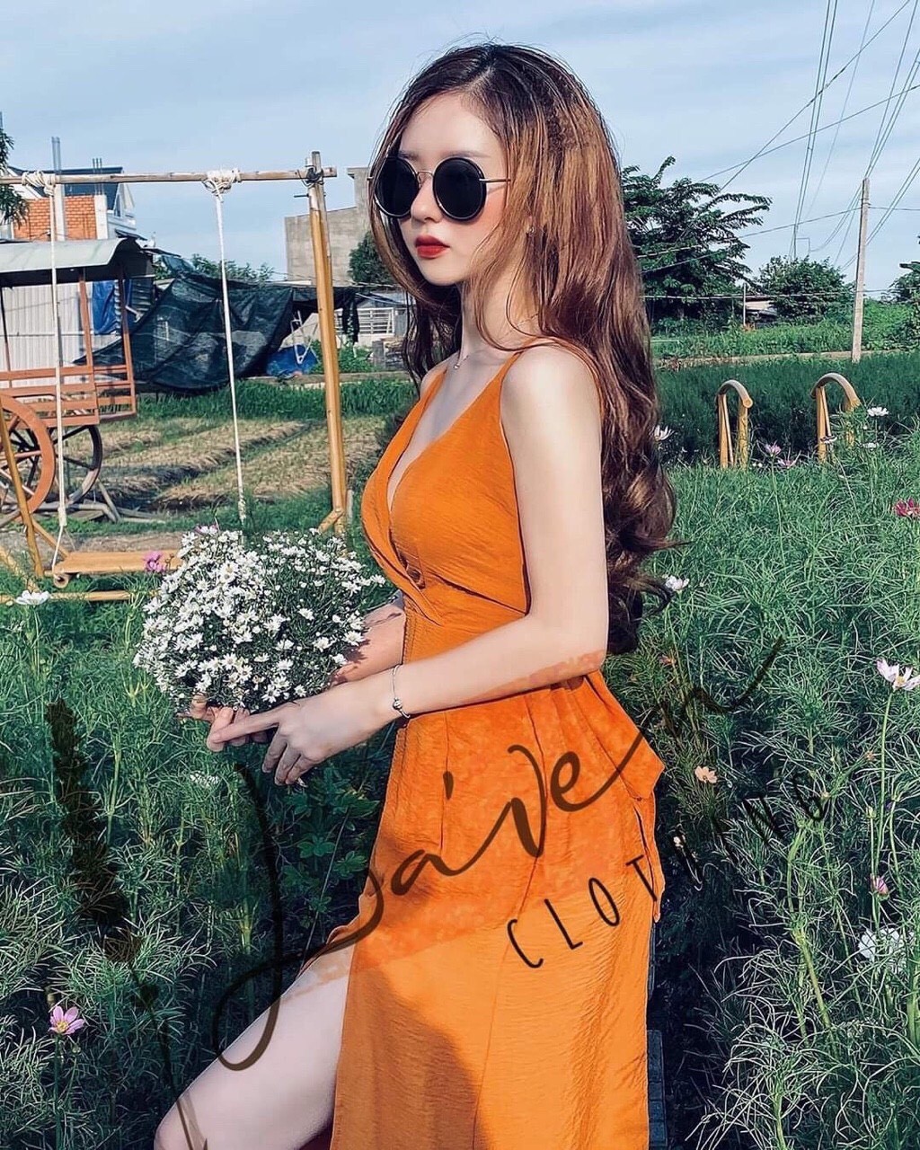 [HCM]Đầm maxi hai dây xẻ tà cột nơ lưng