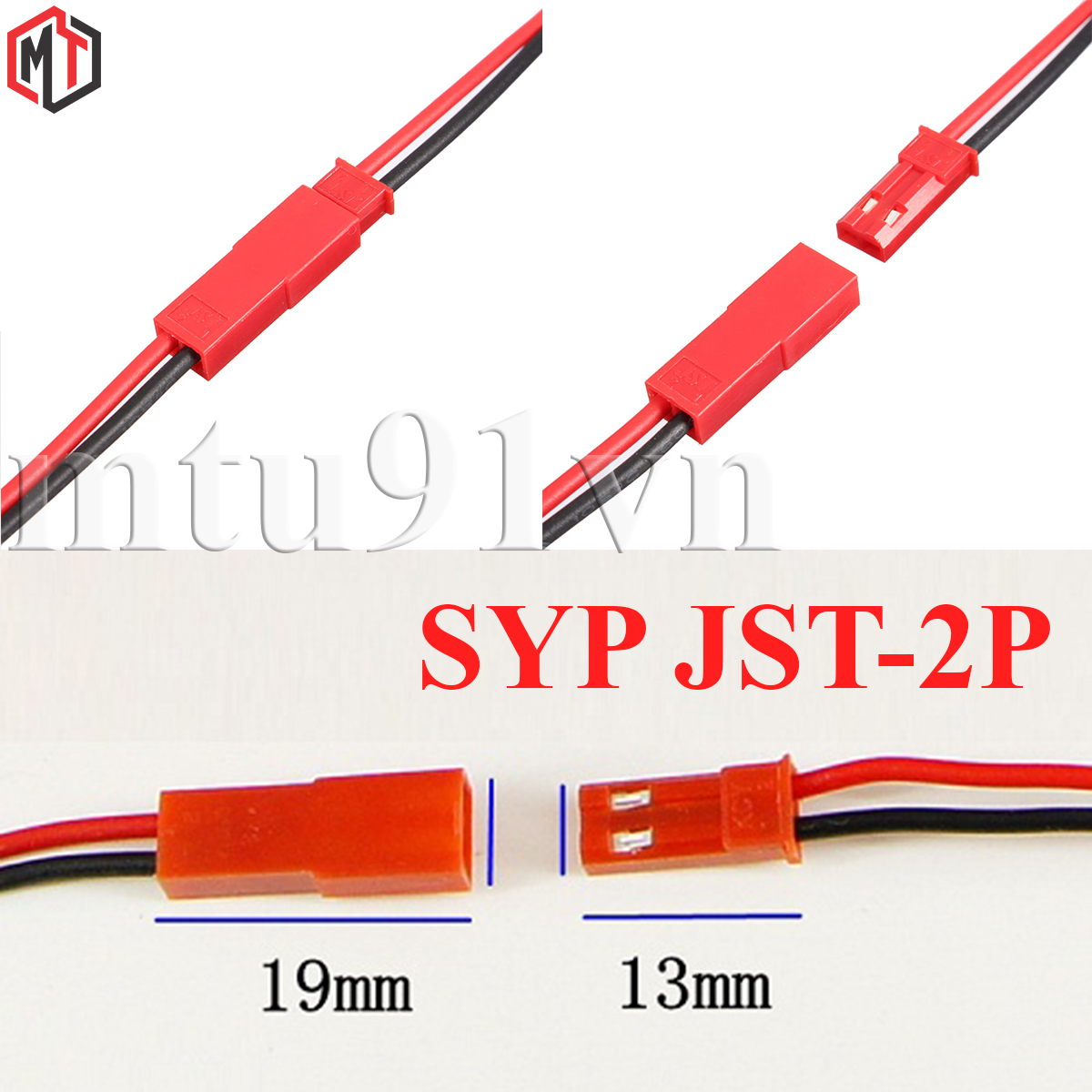 Bộ 10 Dây Nối JST-2P (5 Dây Đực - 5 Dây Cái) Chiều dài mỗi dây 20cm