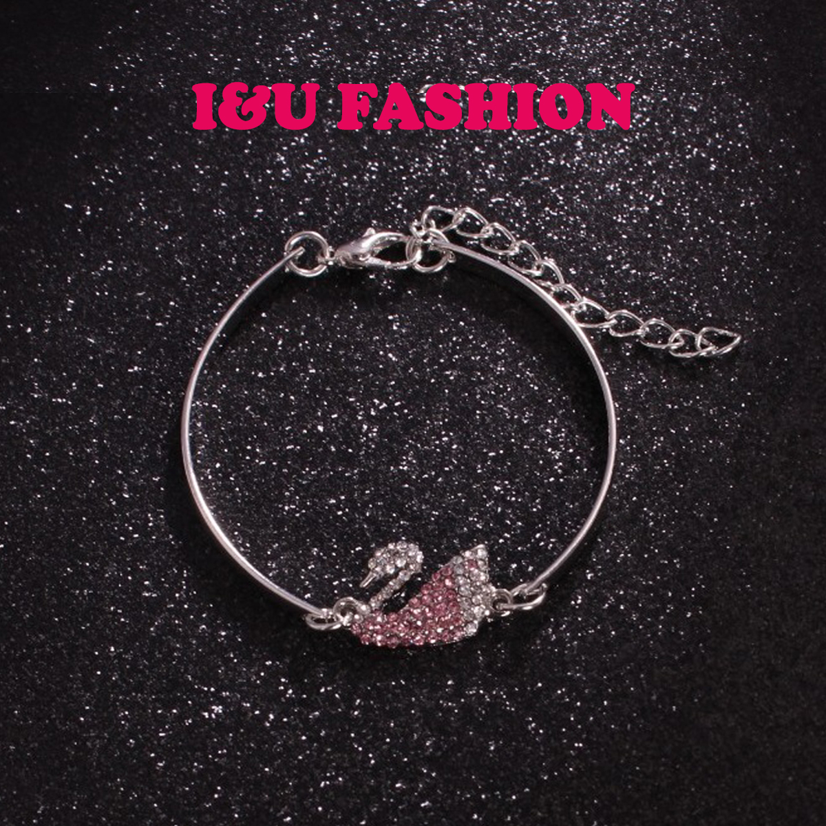 Vòng tay lắc tay thiên nga đính đá màu trắng , hồng , cam dễ thương thanh lịch hợp kim màu bạc sáng trang sức xinh cho nữ VT-17