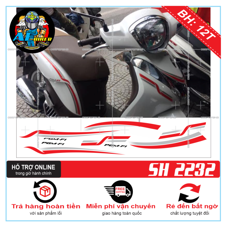 TEM XE SH MODE CHỈ ĐỎ TRẮNG IN TRONG - TEM RỜI SH MODE