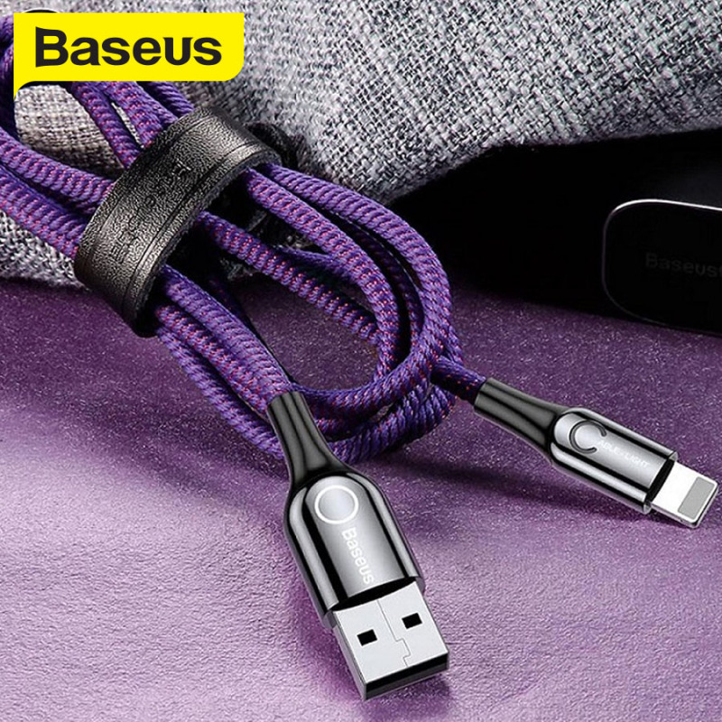 Cáp sạc tự ngắt Baseus C-Shape Lightning USB, sạc nhanh 2.4A, tự động ngắt khi đầy pin, hạn chế hỏng pin, dây bọc dù chống gập, dài 100cm