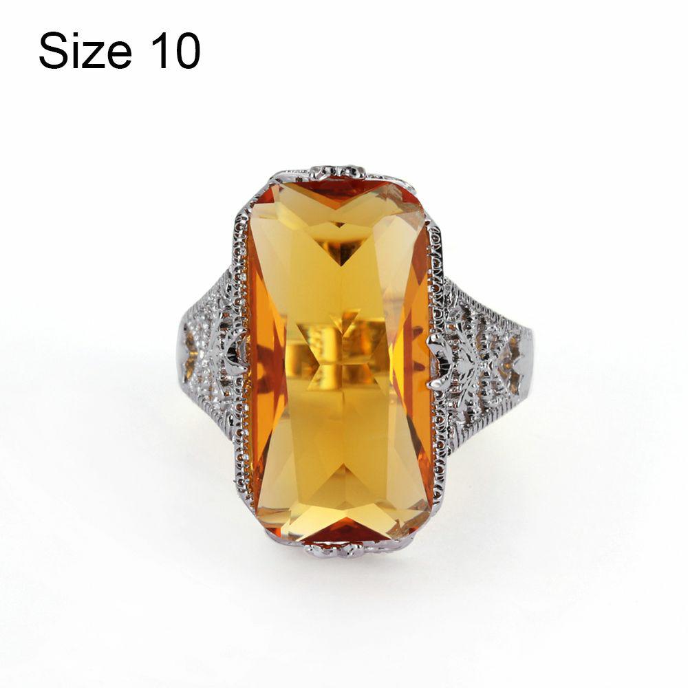 Fashion Anniversary Gift Jewelry Size 6-10 Engagement Natural Citrine Wedding Band 925 Sliver Ring