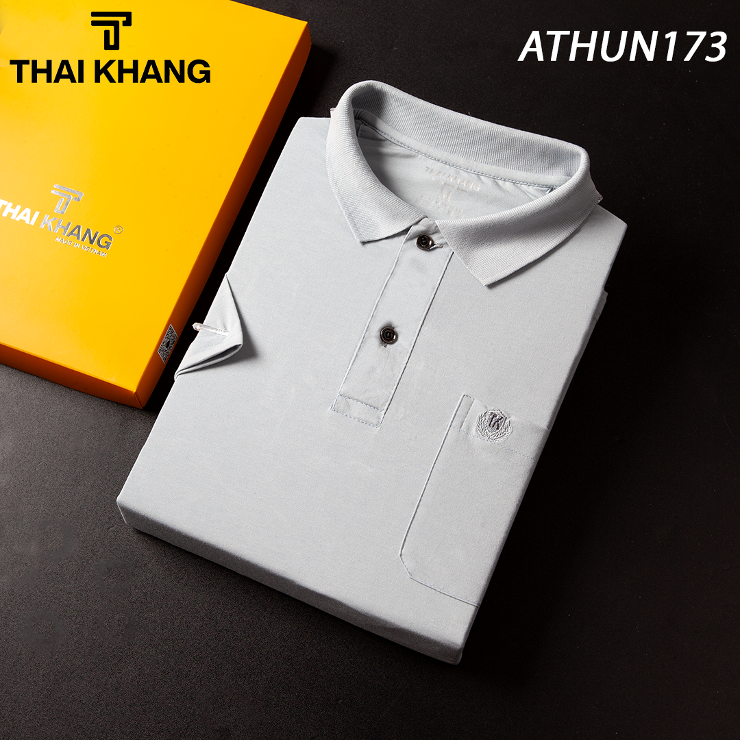 Áo polo nam ngắn tay trung niên vải cotton dệt riêng cho Thái Khang loại áo polo form rộng ATHUN17