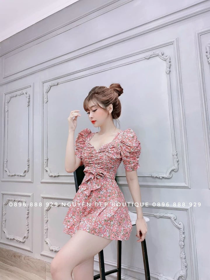Đầm nữ lụa hoa nhún ngực siêu xinh thời trang Bambo