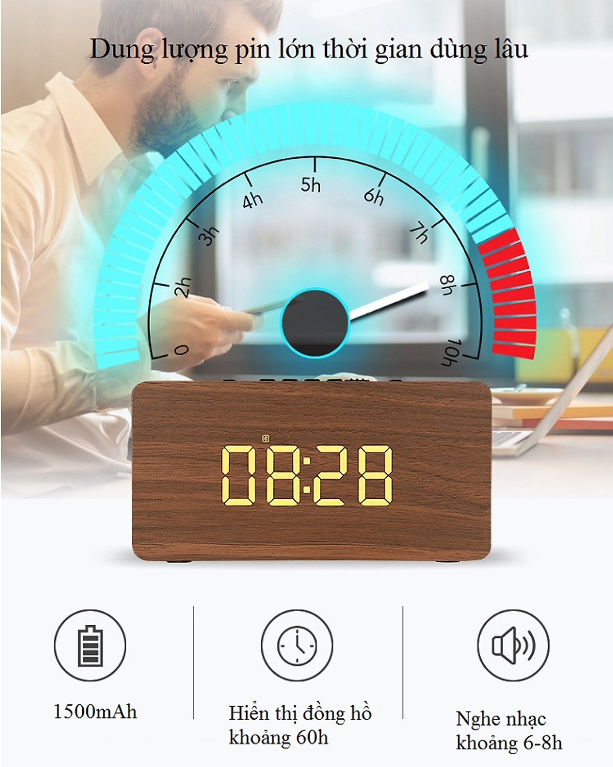 [Có Bảo Hành] LOA BLUETOOTH SIÊU TRẦM CÓ ĐỒNG HỒ W5 - Hàng Nhập Khẩu