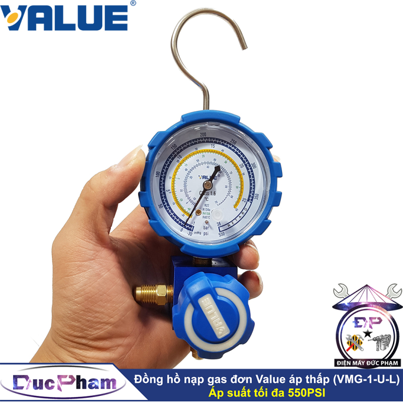 Đồng hồ nạp gas đơn áp thấp, hạ áp Value VMG-1-U-L ( Công Ty )