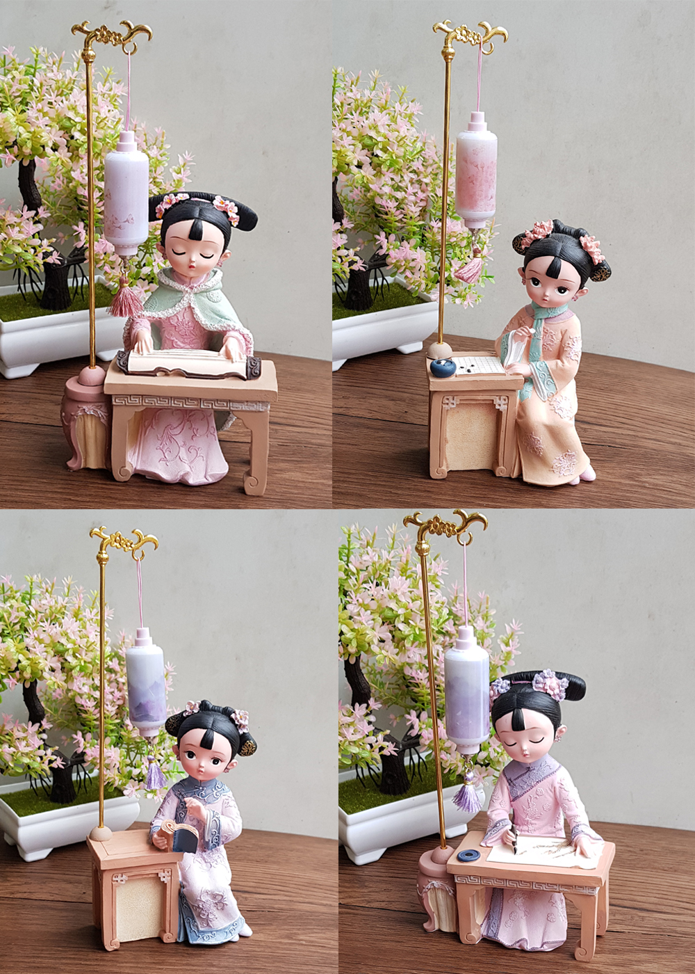 Bộ thiếu nữ Cầm Kỳ Thi Họa cổ trang bên đèn 3D