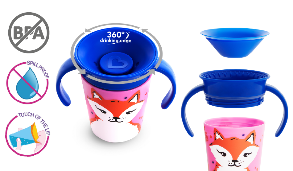 CỐC 360 ĐỘ CHỐNG ĐỔ DECO CÓ TAY CẦM MUNCHKIN (177ML)