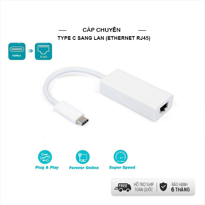 Cáp chuyển usb Type C sang Lan 10/100 Mbps (Ethernet RJ45)