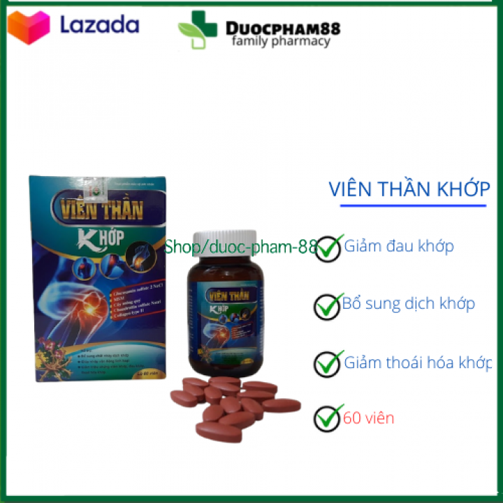 Glucosamin 1500mg - Giảm đau khớp, viêm khớp, thoái hóa cơ xương khớp, đau lưng, đau nhức khớp gối - Hộp 60 viên Chuẩn GMP Viên Thần Khớp