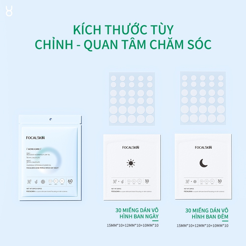 Miếng dán mụn Focalskin Acne Pimple Patch Day Night (60 miếng)