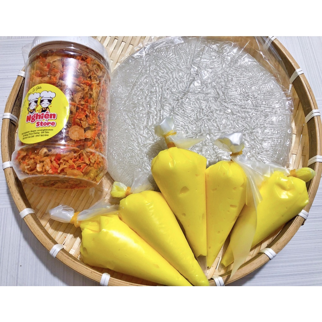 [Combo tặng 5 túi bơ 50gr] Bánh tráng 250gr + 200gr ruốc hành phi