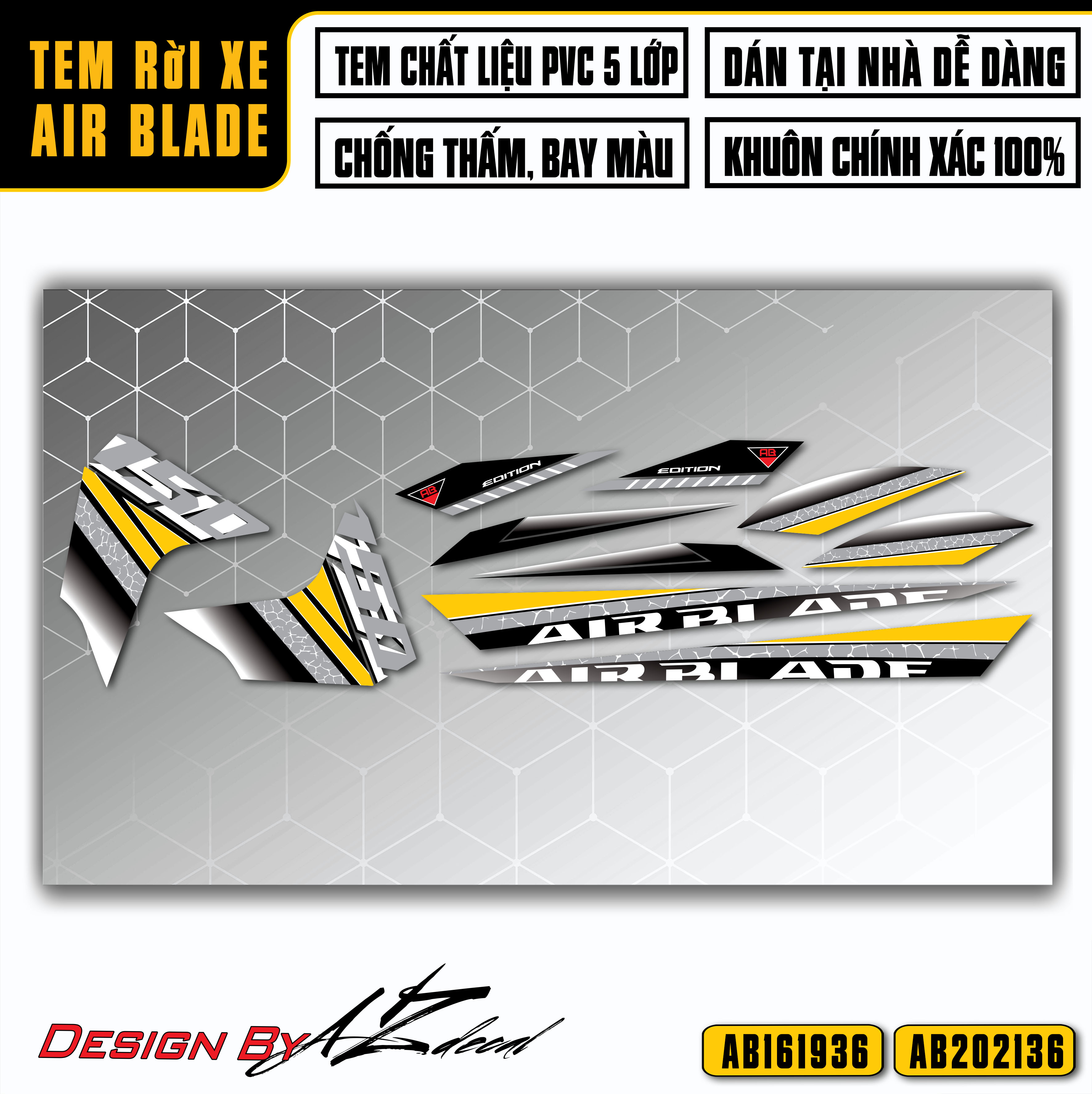 Tem Rời Dán Xe Honda Airblade Mẫu Cracked Texture | AB36 | Decal Chế Xe Máy AB Áp Dụng Mọi Màu Xe, Dễ Dán Tại Nhà - Azdecal