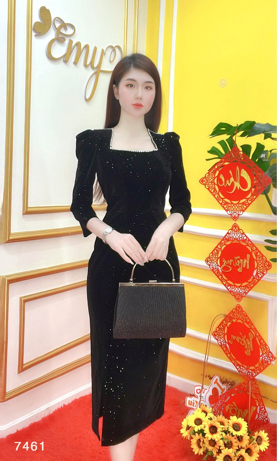 Đầm EMY EM7461 Body A Nhung Đen