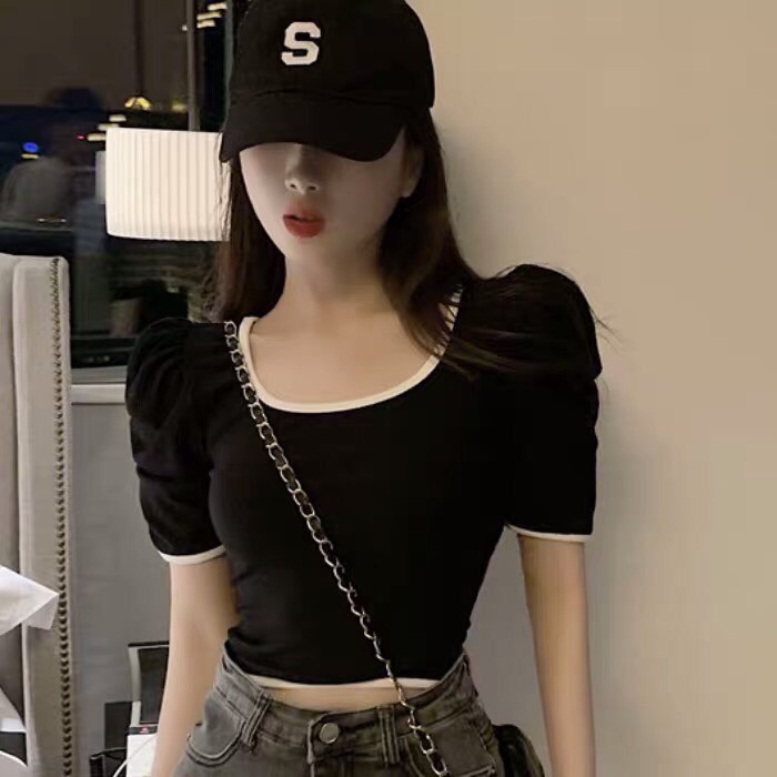 ÁO THUN GÂN TAY PHỒNG CỔ VUÔNG CROPTOP