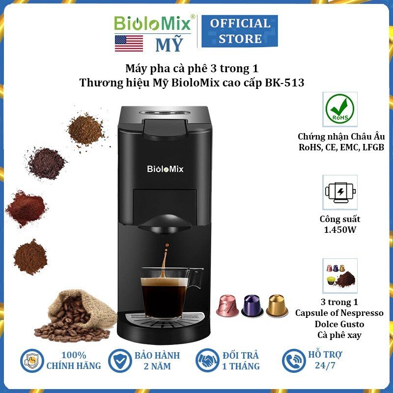 Máy pha cà phê 3 trong 1 phiên bản cao cấp bk-513 thương hiệu biolomix - hàng nhập khẩu